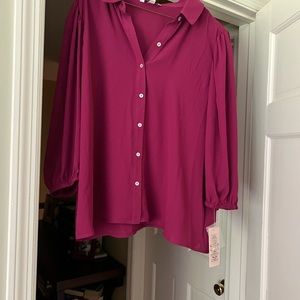 Nanette Lepore Blouse. Magenta. Long sleeve button down.
